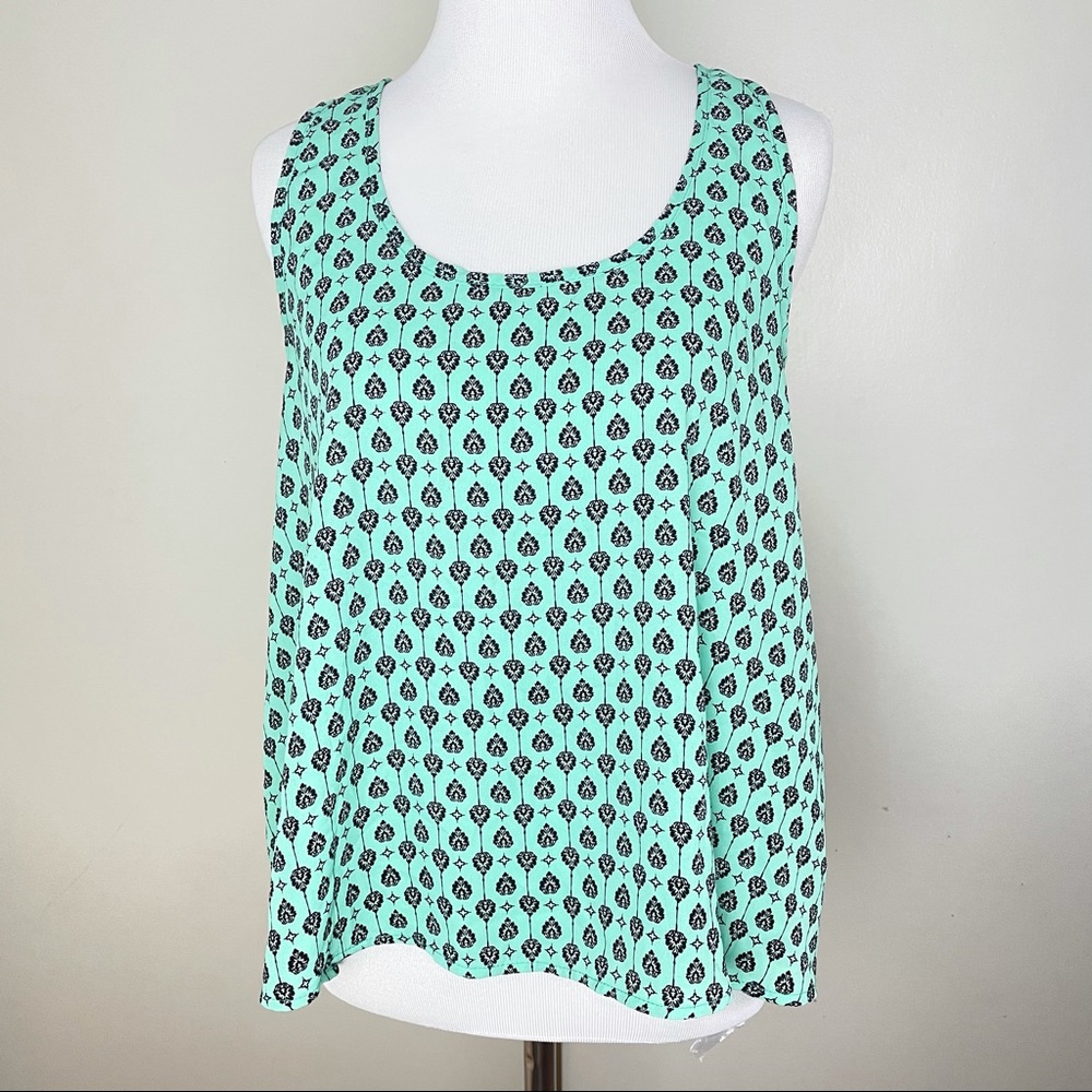 Soprano Sleeveless Tank, Mint Teal with Pattern, Size Large